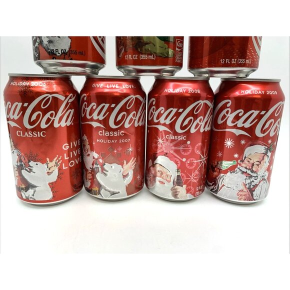 7 Empty Vintage Coca-Cola Classic Holiday Cans 2000 2002 2004 2006 2007 2008 '09 - Picture 3 of 8